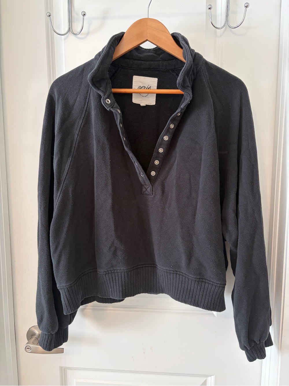 aerie Black Snap-Front Cowl Neck Pullover